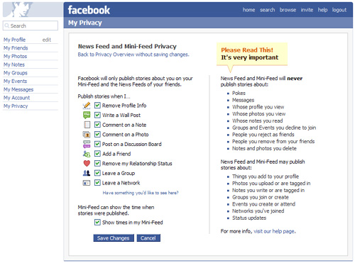 Facebook feed privacy settings